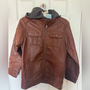 Youth Ring of fire Pleather Jack with fleece hood (for that trendy layered look)